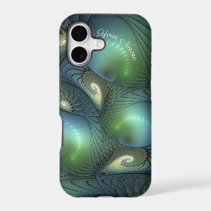 Spirals Teal Beige Green Abstract Fractal Art Name