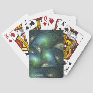 Spirals Teal Beige Green Abstract Fractal Art Name Playing Cards