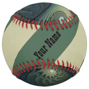 Spirals Teal Beige Green Abstract Fractal Art Name Softball