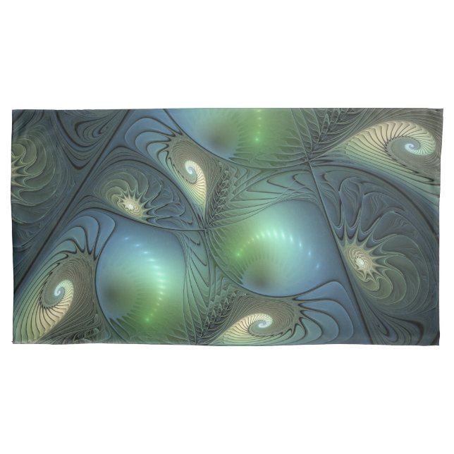 Spirals Teal Beige Green Abstract Fractal Art Pillowcase (Front)