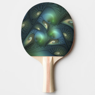 Spirals Teal Beige Green Abstract Fractal Art Ping Pong Paddle