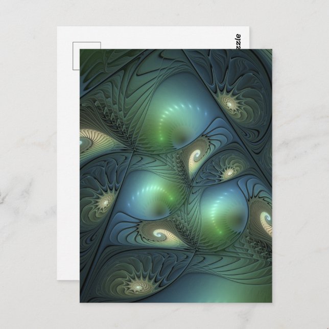 Spirals Teal Beige Green Abstract Fractal Art Postcard (Front/Back)