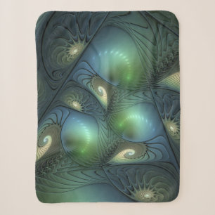 Spirals Teal Beige Green Abstract Fractal Art Sherpa Blanket