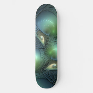 Spirals Teal Beige Green Abstract Fractal Art Skateboard