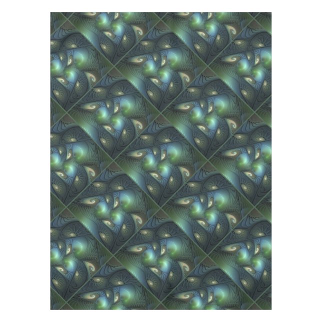 Spirals Teal Beige Green Abstract Fractal Art Tablecloth (Front)