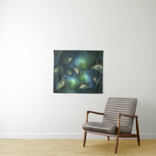 Spirals Teal Beige Green Abstract Fractal Art Tapestry