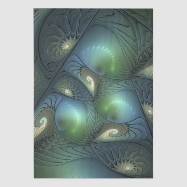 Spirals Teal Beige Green Abstract Fractal Art Tissue Paper (Front)