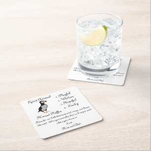 Spirit Animal Horned Puffin Standing Cartoon Mason Square Paper Coaster