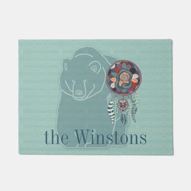 Spirit Bear Native American Themed Custom Doormat (Front)