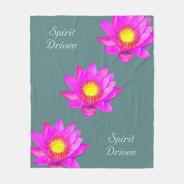 Spirit Driven Lotus Flowers on Bluish Teal Fleece  Blanket (Front)