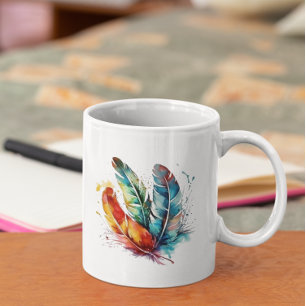 Spirit Feathers: Vibrant Watercolor Art Coffee Mug