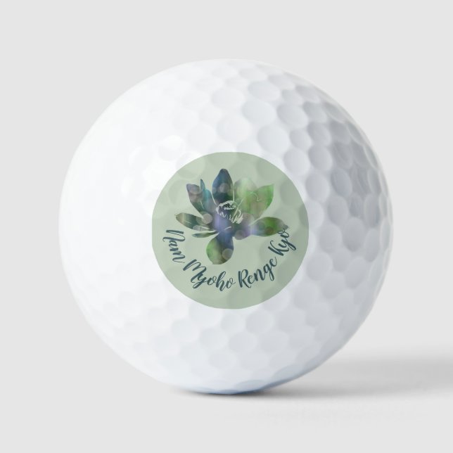 Spirit Green Circle Lotus Flower Nam Myoho Renge Golf Balls (Front)