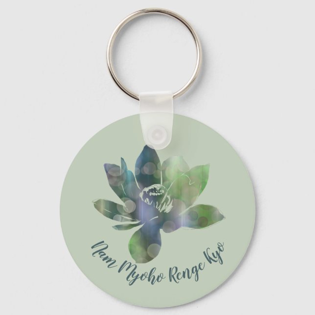 Spirit Green Circle Lotus Flower Nam Myoho Renge Key Ring (Front)