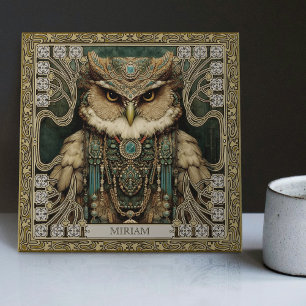 Spirit Guardian Owl: Personalised Tribal Jewelled Ceramic Tile
