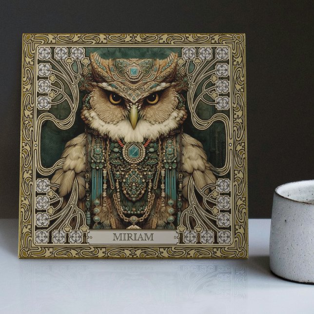 Spirit Guardian Owl: Personalised Tribal Jewelled  Ceramic Tile (Creator Uploaded)
