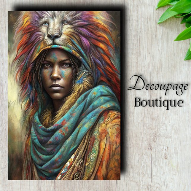 Spirit Lion Warrior Decoupage Tissue Paper (Spirit Lion Warrior Decoupage Tissue Paper)