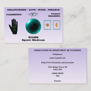 Spirit Medium, Green Crystal Ball, Palmistry,Tarot Business Card