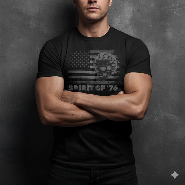 Spirit of 76 American Flag Biker Skull T-Shirt (Creator Uploaded)