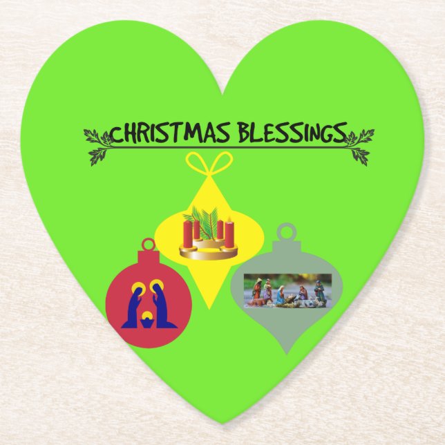 Spirit of Christmas Trio of Religious Ornaments Paper Coaster (Front)