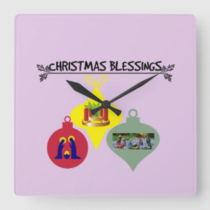 Spirit of Christmas Trio of Religious Ornaments Square Wall Clock