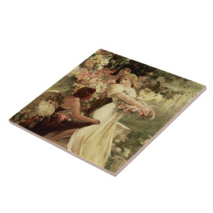 Spirit Of Spring by Alphonse Mucha Ceramic Tile
