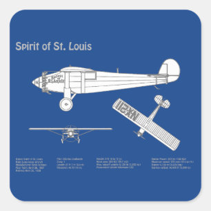 Spirit of St. Louis - Aeroplane Blueprint Plans AB Square Sticker