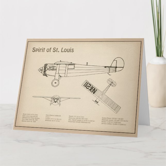 Spirit of St. Louis - Aeroplane Blueprint Plans SD Thank You Card (Front)