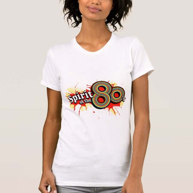 "Spirit of the 80's" ladies multi-colour logo tee (Front)