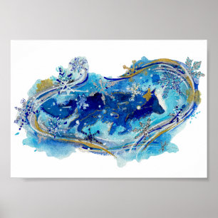 Spirit of the Winter Storm Wolf Watercolor Poster