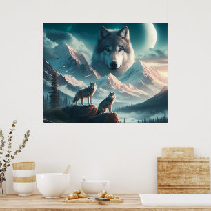 Spirit of The Wolves AI Art Poster