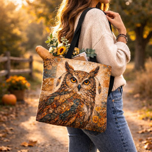 Spirit Owl Boho Patchwork Rustic Folk Art Crossbody Bag