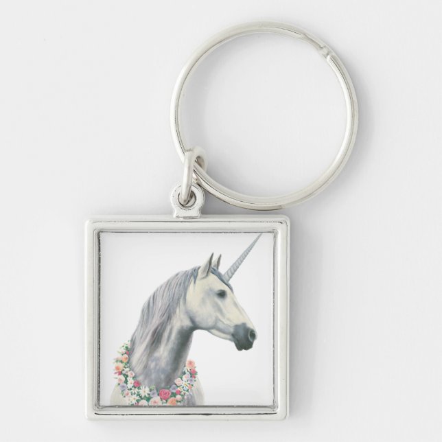 Spirit Unicorn with Flowers Around Neck Key Ring (Front)