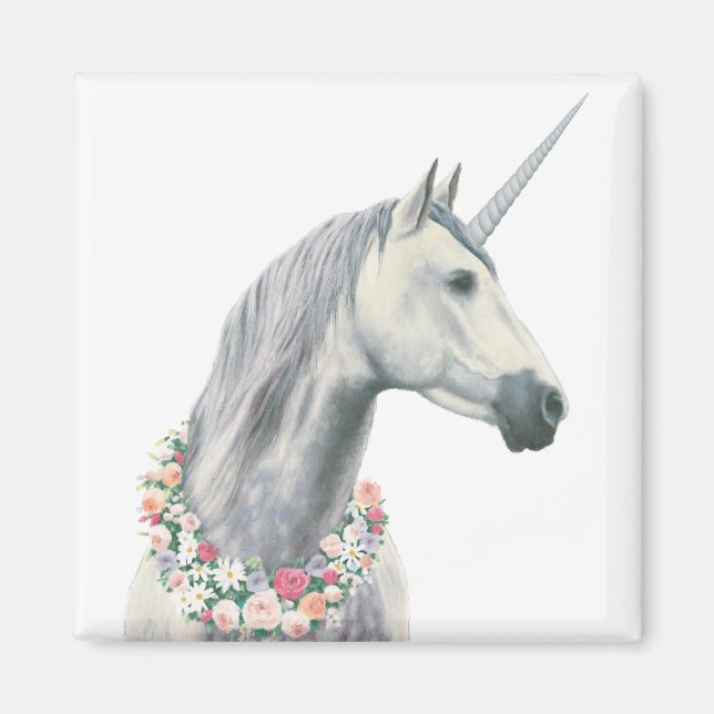 Spirit Unicorn with Flowers Around Neck Magnet (Front)