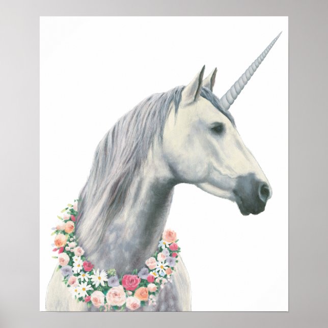 Spirit Unicorn with Flowers Around Neck Poster (Front)