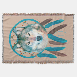 Spirit Wolf Dream Catcher Custom Throw Blanket