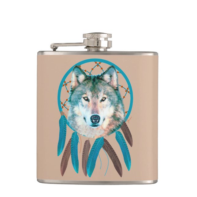 Spirit Wolf Dream Catcher Vinyl Flask (Front)