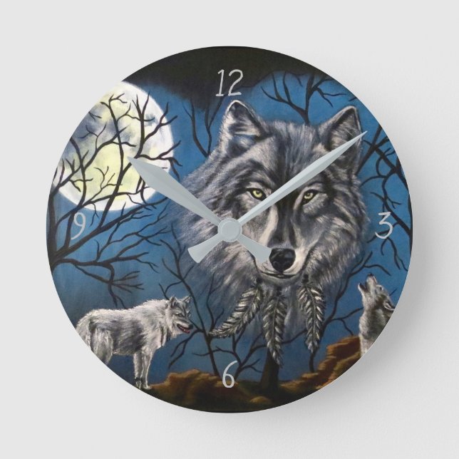 Spirit Wolf  Round Clock (Front)
