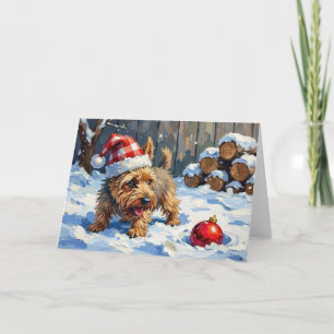 Spirited Cairn Terrier Dog Digging for Christmas T Card