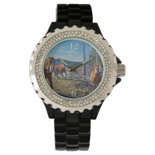 Spirited Horses in Nature Equine-lovers Wristwatch