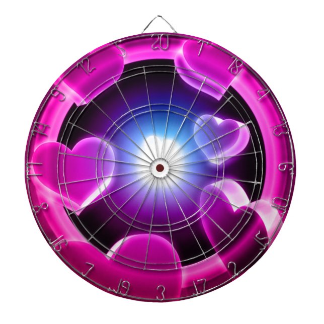 Spirited Hot Pink Glow Hearts Dartboard (Front)
