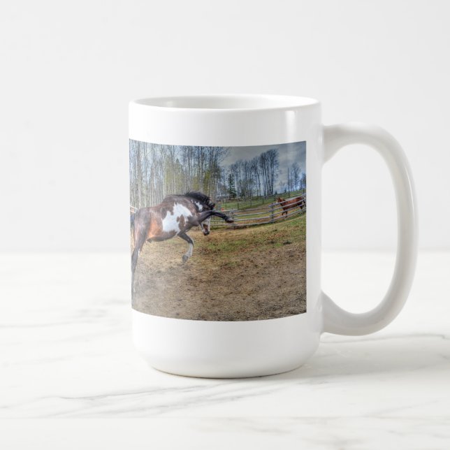 Spirited Pinto Stallion Equine Action Photo Coffee Mug (Right)