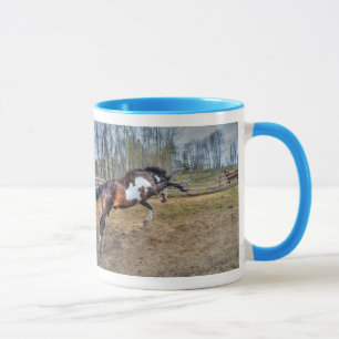 Spirited Pinto Stallion Equine Action Photo Mug