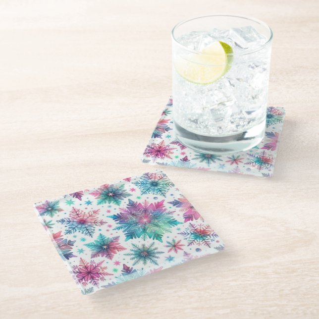 Spirited Snowflakes Glass Coaster (Angled)