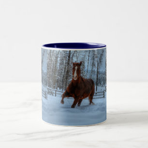 Spirited Sorrel Horse in Snow for Horse-lovers Two-Tone Coffee Mug
