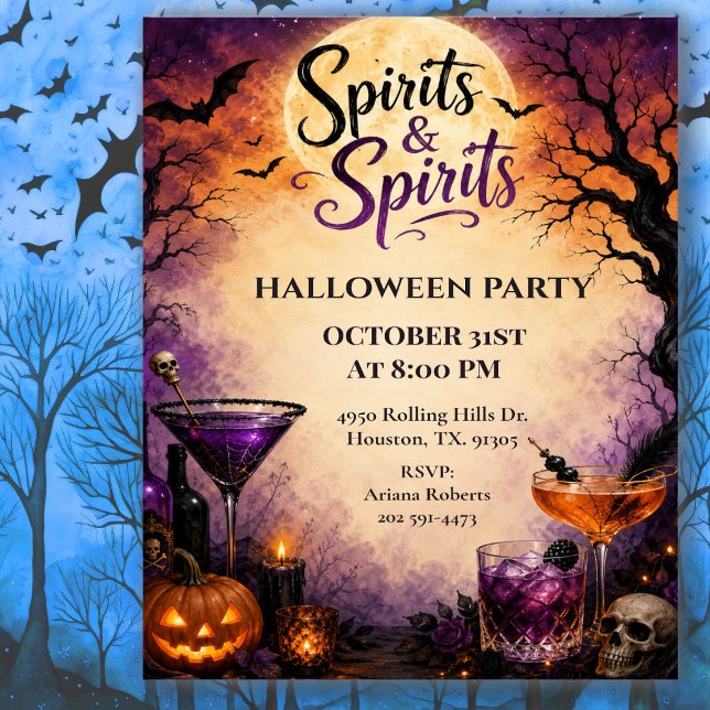 Spirits & Spirits Halloween Cocktail Party Invitation (Creator Uploaded)
