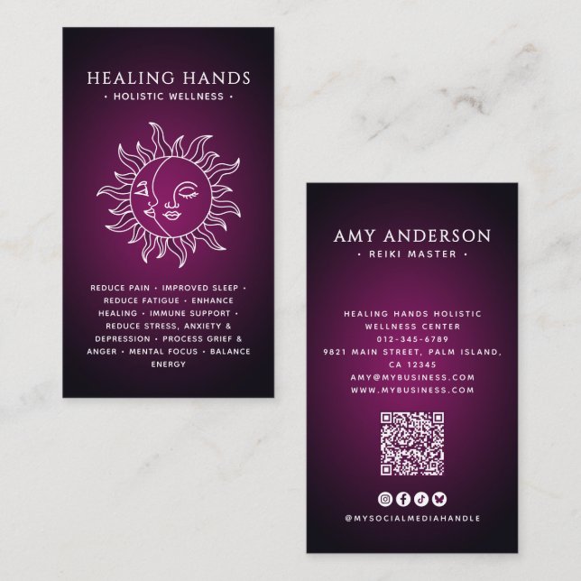 Spiritual/Alternative Wellness Sun & Moon Healer Business Card (Front/Back)