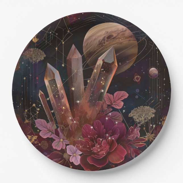 Spiritual Amethyst Energy Celestial Pattern Paper Plate (Front)