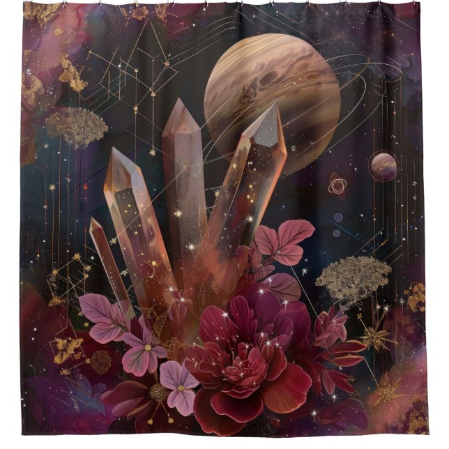 Spiritual Amethyst Energy Celestial Pattern Shower Curtain (Front)