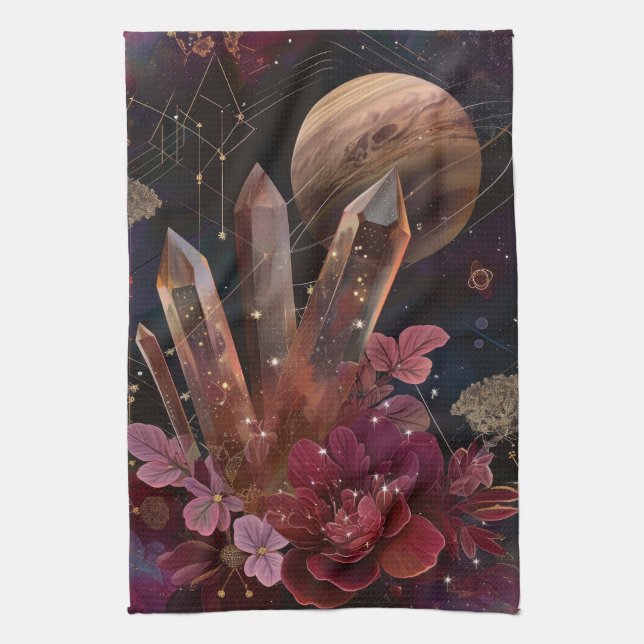 Spiritual Amethyst Energy Celestial Pattern Tea Towel (Vertical)