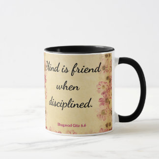 Spiritual Beige Pink Gita Disciplined Mind Print Mug